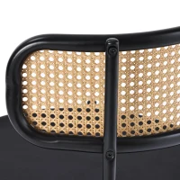 Set of 4 Velvet Dining Chairs with PE Rattan Backrest, Modern Leisure Chairs with Sturdy Metal Legs, 19.5'' L x 20'' W x 29.5'' H, Black+Natural(m-7)