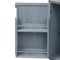 Outdoor Kitchen Island with Stainless Steel Top, Adjustable 5‑Level Shelves, Fir Wood Grill Cart with Drawer, 66.5'' L x 23'' W x 34.5'' H, Grey+Blue(m-12)