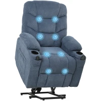 HOMCOM Power Recliner Chair with Massage, Electric Lift Chair for Elderly with Side Pockets, Cup Holders, Remote, Blue(m-11)