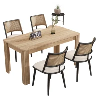 Set of 4 Modern Dining Chairs with PE Rattan Backrest, Ergonomic Side Chairs for Home or Restaurant, 19.5'' L x 19'' W x 31.5'' H, Black+Natural(m-2)