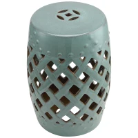 Outsunny 18" Ceramic Garden Stool with Woven Lattice Design, Indoor & Outdoor Decorative Accent Stool, Blue(m-11)