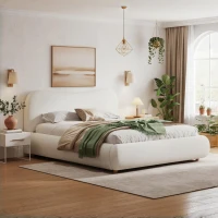 Queen Size Upholstered Platform Bed with Smooth Curved Headboard, Sturdy Bed Frame with Reinforced Slats, 86'' L x 65'' W x 34'' H, White(m-7)