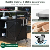 Outdoor Kitchen Island with Internal Racks and Removable Towel Holder, Rolling Bar Cart with Adjustable Shelves, 50'' L x 18.5'' W x 36'' H, Black(m-5)