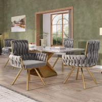 Set of 6 Velvet Dining Chairs with Upholstered Ergonomic Seats, Industrial-Chic Swivel Chairs with Metal Legs, 25'' L x 25'' W x 34'' H, Gold+Gray(m-6)
