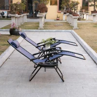 Outsunny Zero Gravity Chair Set of 2 Patio Chair with Side Table Cupholders and Pillows for Pool, Backyard, Lawn, Beach, Blue(m-11)