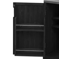 Outdoor Kitchen Island with Adjustable Shelves, Internal Storage Racks, Wooden Grill Cart with Stainless Steel Top, 66.5'' L x 23'' W x 34.5'' H, Black(m-12)