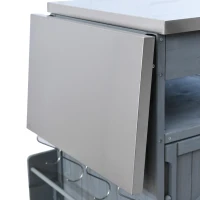 Outdoor Grill Cart with Stainless Steel Top and Large Drawer, Solid Fir Wood Storage Cabinet with Drop Leaf, 40.5'' L x 21'' W x 36'' H, Blue+Grey(m-12)