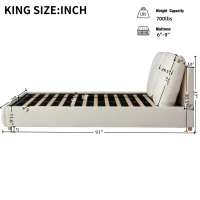 King Size Hydraulic Lift Storage Platform Bed with Washable Headrests, Sturdy Bed Frame with padded cushions, 91'' L x 80'' W x 37'' H, White(m-3)