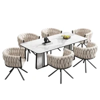 Set of 6 Velvet Dining Chairs with 4 Metal Support Legs, Swivel Upholstered Chairs with Ergonomic Support, 23'' L x 21'' W x 28.5'' H, Beige(m-2)