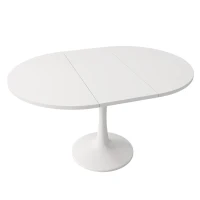 Extendable Round Dining Table for Open-Plan Kitchens and Dining Areas, Modern Table for 4–6 People, 55'' L x 39.5'' W x 29.5'' H, White(m-6)