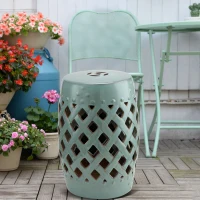 Outsunny 18" Ceramic Garden Stool with Woven Lattice Design, Indoor & Outdoor Decorative Accent Stool, Blue(m-8)