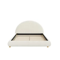 Queen Size Upholstered Platform Bed with Rounded Enclosed Headboard, Sturdy Bed Frame with Mattress Retainer, 86.5'' L x 64'' W x 41'' H, White(m-11)