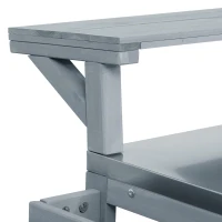 Outdoor Kitchen Island with Raised Shelf & 360° Lockable Wheels, Solid Storage Cabinet with Internal Rack, 53.5'' L x 27'' W x 43'' H, Grey+Blue(m-9)