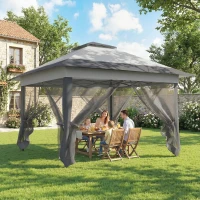 Outsunny 12' x 12' Foldable Pop-up Party Tent Instant Canopy Sun Shade Gazebo Shelter with Steel Frame, Dark Grey(m-10)