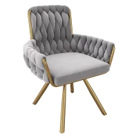 Set of 6 Velvet Dining Chairs with Upholstered Ergonomic Seats, Industrial-Chic Swivel Chairs with Metal Legs, 25'' L x 25'' W x 34'' H, Gold+Gray(m-9)