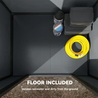 Outsunny 4' x 3' Plastic Garden Shed with Floor, Outdoor Small Shed with Lockable Door, Window and Vent, Dark Grey(m-4)