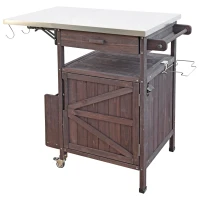 Outdoor Grill Cart with Stainless Steel Top and Removable Centre Shelf, Solid Storage Cabinet with Bottle Opener, 40.5'' L x 21'' W x 36'' H, Brown(m-14)