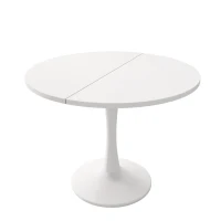 Extendable Round Dining Table for Open-Plan Kitchens and Dining Areas, Modern Table for 4–6 People, 55'' L x 39.5'' W x 29.5'' H, White(m-8)