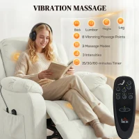 HOMCOM Massage Recliner Chair with Quiet Brushless Motor Pet-Friendly Fabric Power Recliner with 2 Memory Positions Cream White(m-5)