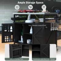 Outdoor Kitchen Island with Internal Racks and Removable Towel Holder, Rolling Bar Cart with Adjustable Shelves, 50'' L x 18.5'' W x 36'' H, Black(m-4)
