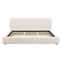 King Size Upholstered Platform Bed with Supportive Slats & Rubber Wood, Soft-Pack Bed with Embedded Frame, 94.5'' L x 88'' W x 37'' H, Beige(m-10)