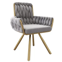 Set of 6 Velvet Dining Chairs with Upholstered Ergonomic Seats, Industrial-Chic Swivel Chairs with Metal Legs, 25'' L x 25'' W x 34'' H, Gold+Gray(m-7)