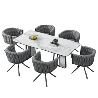 Set of 6 Velvet Dining Chairs with Ergonomic 3D Wraparound Support, Modern Swivel Chairs with Thick Padded Seat, 23'' L x 21'' W x 28.5'' H, Gray(m-2)