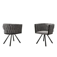 Set of 2 Velvet Dining Chairs with Ergonomic Padded Seat, Metal Legs, Modern Swivel Chairs with Adjustable Feet, 23'' L x 21'' W x 28.5'' H, Gray(m-2)