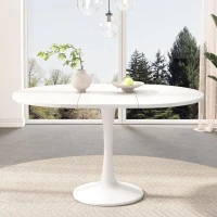 Extendable Round Dining Table for Open-Plan Kitchens and Dining Areas, Modern Table for 4–6 People, 55'' L x 39.5'' W x 29.5'' H, White(m-5)