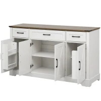 Large Buffet Sideboard with 3 Drawers and 4 Internal Door Shelves, Modern Coffee Bar for Kitchen, Living Room, 55'' L x 15.5'' W x 32'' H, White(m-2)