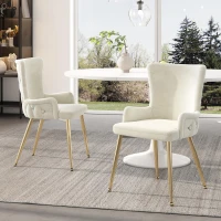 Set of 2 Modern Velvet Dining Chairs with Plush Padding, Upholstered Leisure Chairs with Sturdy Metal Legs, 21.5'' L x 20.5'' W x 33.5'' H, Beige(m-5)