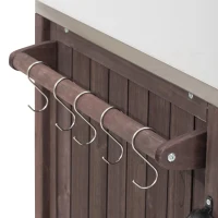 Outdoor Kitchen Island with Stainless Steel Top, Adjustable 5‑Level Shelves, Fir Wood Grill Cart with Drawer, 66.5'' L x 23'' W x 34.5'' H, Dark Brown(m-13)