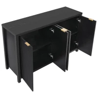 Fluted Buffet Cabinet with 4 Doors, Adjustable Shelves, Soft-Close Hinges, Large Buffet Sideboard for Dinning Room, 55'' L x 15.5'' W x 33'' H, Black(m-2)