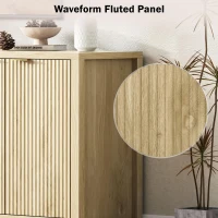 Fluted Buffet Sideboard with 4-Door Cabinet, Adjustable Shelves, Farmhouse Storage with Soft-Close Hinges, 55'' L x 15.5'' W x 33'' H, Natural(m-6)