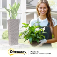 Outsunny 32 Inch Tall Planters for Outdoor Plants, Set of 2 Plastic Flower Pots with Drainage Holes, Brown(m-9)