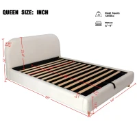 Queen Size Hydraulic Lift Storage Bed with Upholstered Headboard, Modern Bedboard with Rubberwood Legs, 88'' L x 64'' W x 35'' H, White(m-3)