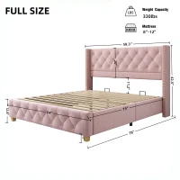 Full Size Velvet Upholstered Platform Bed with Diamond Button Tufting, Extra‑Wide Bedboard with Wooden Legs, 58.5'' L x 78'' W x 42.5'' H, Pink(m-3)