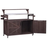 Outdoor Kitchen Island with Raised Shelf, Stainless Steel Top, Solid Storage Cabinet with Internal Rack, 53.5'' L x 27'' W x 43'' H, Dark Brown(m-12)