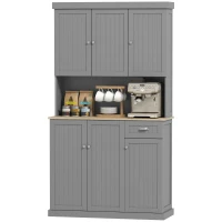 HOMCOM 71" Buffet with Hutch, Modern Farmhouse Kitchen Pantry Storage Cabinet with Microwave Oven Countertop, Drawer, Gray(m-11)