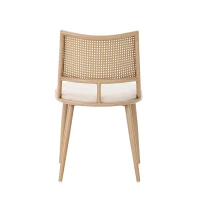 Set of 4 Modern Dining Chairs with PE Rattan Backrest, Ergonomic Side Chairs for Restaurant, 19.5'' L x 19'' W x 31.5'' H, Beige+Natural(m-12)