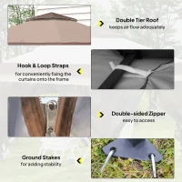 Outsunny 12' x 12' Foldable Pop-up Party Tent Instant Canopy Sun Shade Gazebo Shelter with Steel Frame, Khaki(m-7)