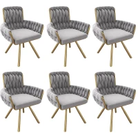 Set of 6 Velvet Dining Chairs with Upholstered Ergonomic Seats, Industrial-Chic Swivel Chairs with Metal Legs, 25'' L x 25'' W x 34'' H, Gold+Gray(m-2)