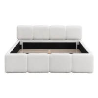 King Size Platform Bed with Padded Headboard & Footboard, Solid Bed Frame with embedded mattress-retention, 89'' L x 83.5'' W x 29.5'' H, White(m-11)