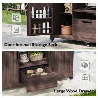 Outdoor Kitchen Island with Stainless Steel Top, Adjustable 5‑Level Shelves, Fir Wood Grill Cart with Drawer, 66.5'' L x 23'' W x 34.5'' H, Dark Brown(m-6)