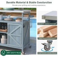 Outdoor Kitchen Island with Stainless Steel Top and Modular Shelves, Rolling Bar Cart with Spice Racks, 50'' L x 18.5'' W x 36'' H, Grey+Blue(m-6)