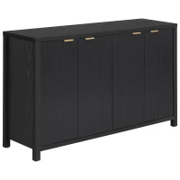 Fluted Buffet Cabinet with 4 Doors, Adjustable Shelves, Soft-Close Hinges, Large Buffet Sideboard for Dinning Room, 55'' L x 15.5'' W x 33'' H, Black(m-14)