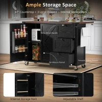 Large Kitchen Island with Built-in Power Outlet and 2 USB Ports, Rolling Kitchen Cart with Large Drop Leaf, 54.5'' L x 28.5'' W x 36.5'' H, Black(m-4)