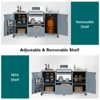 Outdoor Kitchen Island with Stainless Steel Top, Adjustable 5‑Level Shelves, Fir Wood Grill Cart with Drawer, 66.5'' L x 23'' W x 34.5'' H, Grey+Blue(m-5)