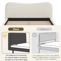 Queen Size Upholstered Platform Bed with Smooth Curved Headboard, Sturdy Bed Frame with Reinforced Slats, 86'' L x 65'' W x 34'' H, White(m-5)