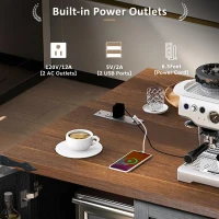 Large Kitchen Island with Built-in Power Outlet and 2 USB Ports, Rolling Kitchen Cart with Large Drop Leaf, 54.5'' L x 28.5'' W x 36.5'' H, Black(m-8)